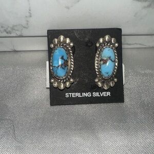 Sterling Silver Golden Hill Turquoise Oval Stud Earrings